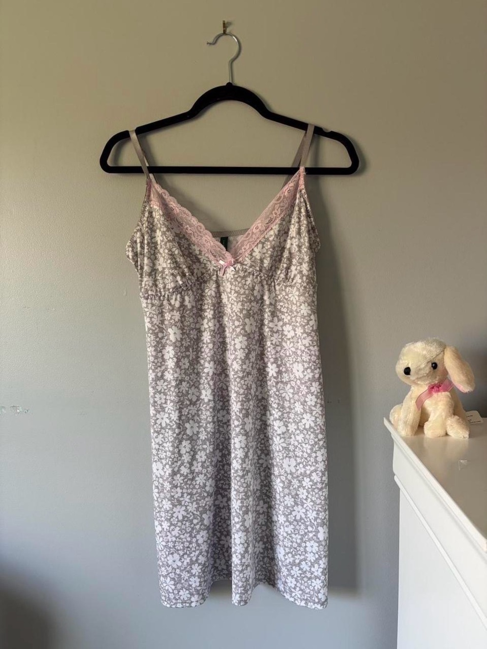 Laura Ashley Pink & White Floral Lace Trim Chemise